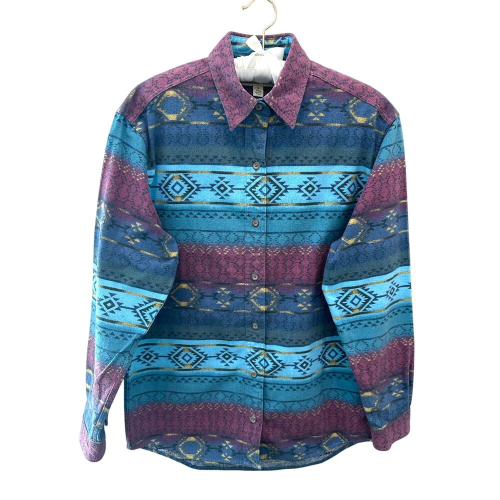 CABELAS Southwestern Aztec Print Cotton Flannel Button Down Shirt | Small